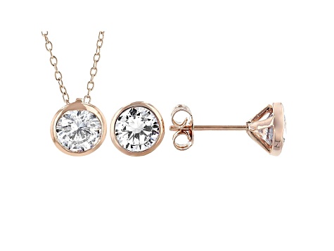 White Cubic Zirconia 18K Rose Gold Over Sterling Silver Pendant And Earrings 4.86ctw