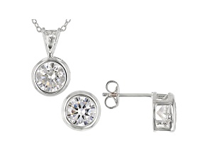 White Cubic Zirconia Rhodium Over Sterling Silver Pendant With Chain And Earrings 4.86ctw