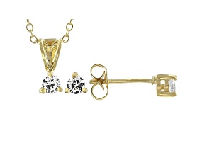 White Cubic Zirconia 18K Yellow Gold Over Sterling Silver Pendant With Chain And Earrings 0.52ctw
