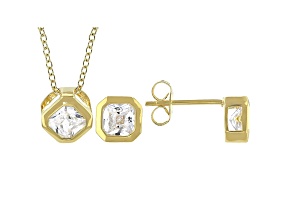 White Cubic Zirconia 18K Yellow Gold Over Sterling Silver Pendant With Chain And Earrings 3.12ctw