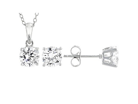 White Cubic Zirconia Rhodium Over Sterling Silver Pendant With Chain and Earrings 4.54ctw