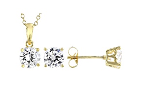White Cubic Zirconia 18K Yellow Gold Over Sterling Silver Pendant With Chain and Earrings 4.54ctw