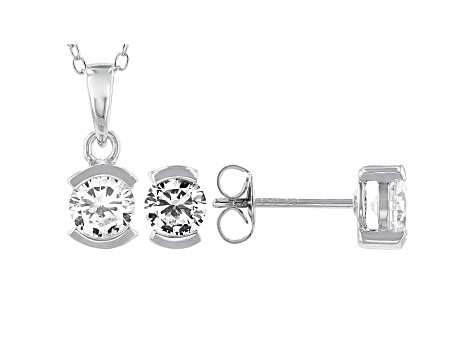 White Cubic Zirconia Rhodium Over Sterling Silver Pendant With Chain and Earrings 4.59ctw