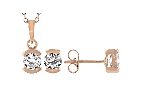 White Cubic Zirconia 18K Rose Gold Over Sterling Silver Pendant With Chain and Earrings 4.59ctw