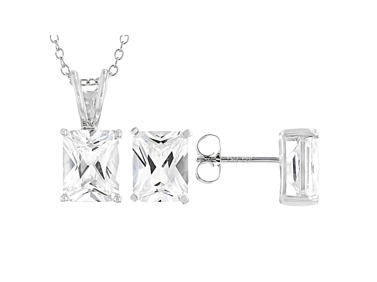 White Cubic Zirconia Rhodium Over Sterling Silver Pendant With Chain And Earrings 10.66ctw