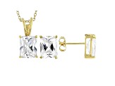 White Cubic Zirconia 18K Yellow Gold Over Sterling Silver Pendant With Chain And Earrings 10.66ctw