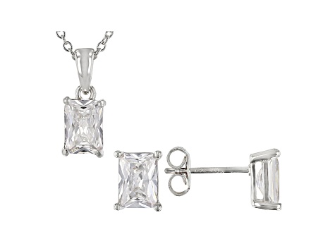 White Cubic Zirconia Rhodium Over Sterling Silver Pendant With Chain And Earrings 4.45ctw
