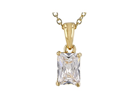 White Cubic Zirconia 18K Yellow Gold Over Sterling Silver Pendant With Chain And Earrings 4.45ctw