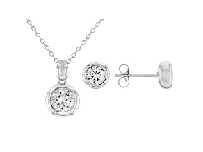 White Cubic Zirconia Rhodium Over Sterling Silver Pendant With Chain And Earrings 3.24ctw