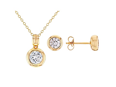 White Cubic Zirconia 18K Yellow Gold Over Sterling Silver Pendant With Chain And Earrings 3.24ctw
