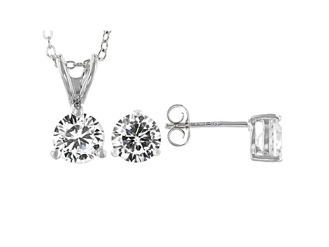 White Cubic Zirconia Rhodium Over Sterling Silver Pendant With Chain and Earrings 4.05ctw