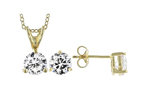 White Cubic Zirconia 18K Yellow Gold Over Sterling Silver Pendant With Chain and Earrings 4.05ctw