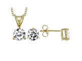 White Cubic Zirconia 18K Yellow Gold Over Sterling Silver Pendant With Chain and Earrings 4.05ctw