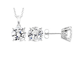 White Cubic Zirconia Rhodium Over Sterling Silver Pendant With Chain And Earrings 17.01ctw