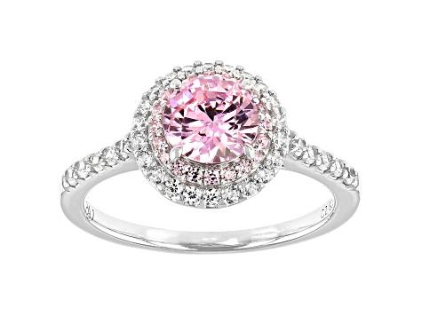 Pink And White Cubic Zirconia Platinum Over Sterling Silver Ring 2.54ctw