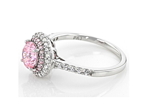 Pink And White Cubic Zirconia Platinum Over Sterling Silver Ring 2.54ctw