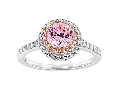 Pink And White Cubic Zirconia Platinum And 18K Rose Gold Over Silver ...