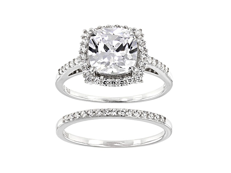 White Cubic Zirconia Platinum Over Sterling Silver Ring With Band 4.37ctw