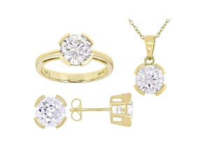 White Cubic Zirconia 18K Yellow Gold Over Sterling  Pendant With Chain, Ring, And Earrings 11.88ctw