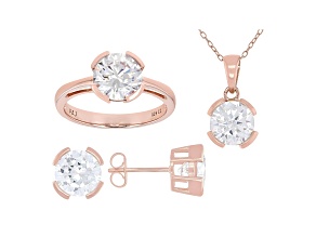White Cubic Zirconia 18K Rose Gold Over Sterling  Pendant With Chain, Ring, And Earrings 11.88ctw