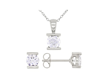 Picture of White Cubic Zirconia Rhodium Over Sterling Silver Pendant With Chain And Earrings 2.66ctw