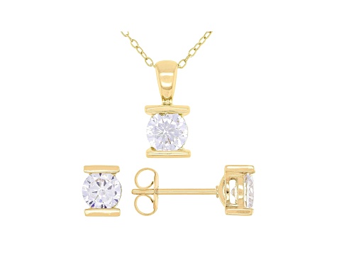 White Cubic Zirconia 18K Yellow Gold Over Sterling Silver Pendant With Chain And Earrings 2.66ctw