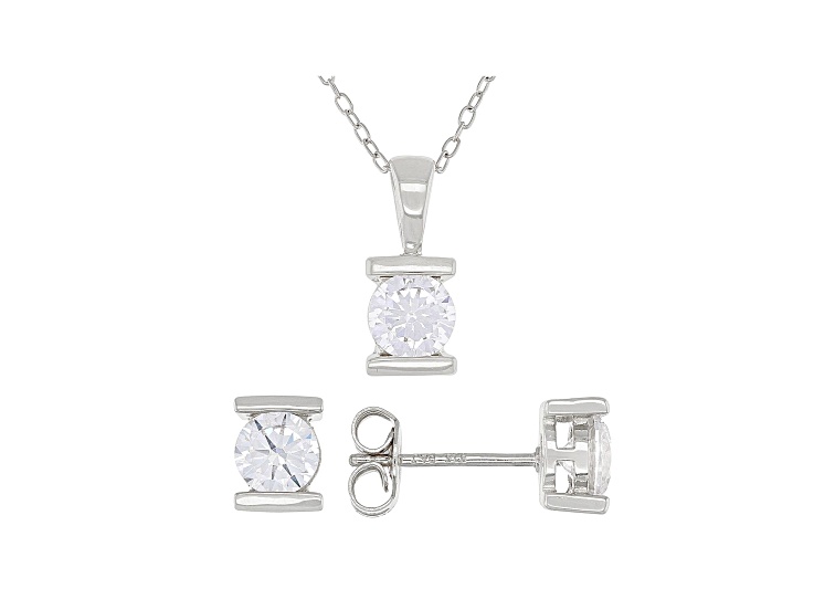 White Cubic Zirconia Rhodium Over Sterling Silver Pendant With Chain And Earrings 2.43ctw