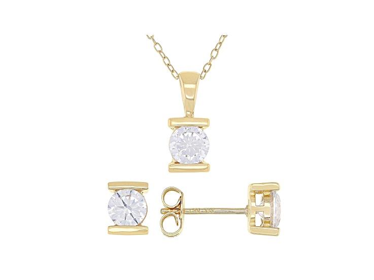 White Cubic Zirconia 18K Yellow Gold Over Sterling Silver Pendant With Chain And Earrings 2.43ctw