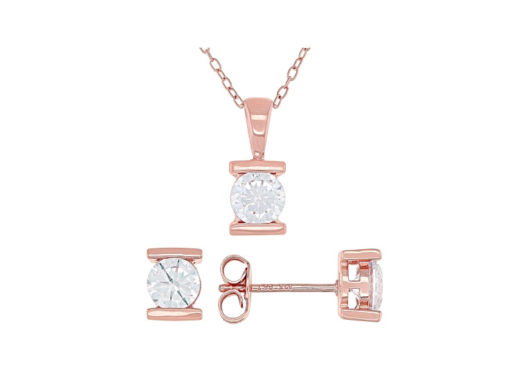 White Cubic Zirconia 18K Rose Gold Over Sterling Silver Pendant With Chain And Earrings 2.43ctw