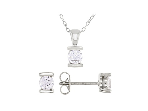White Cubic Zirconia Rhodium Over Sterling Silver Pendant With Chain And Earrings 1.21ctw