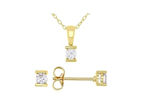 White Cubic Zirconia 18K Yellow Gold Over Sterling Silver Pendant With Chain And Earrings 0.52ctw