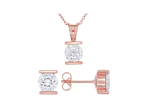 White Cubic Zirconia 18K Rose Gold Over Sterling Silver Pendant With Chain And Earrings 4.86ctw