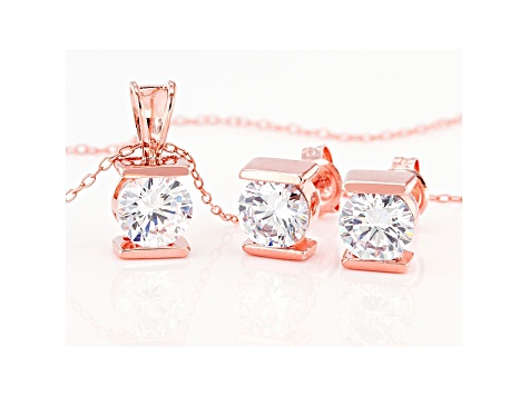 White Cubic Zirconia 18K Rose Gold Over Sterling Silver Pendant With Chain And Earrings 4.86ctw