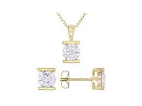 White Cubic Zirconia 18K Yellow Gold Over Sterling Silver Pendant With Chain And Earrings 4.05ctw