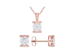 White Cubic Zirconia 18K Rose Gold Over Sterling Silver Pendant With Chain And Earrings 4.05ctw