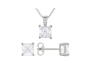 White Cubic Zirconia Rhodium Over Sterling Silver Pendant With Chain And Earrings 5.04ctw