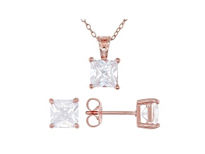 White Cubic Zirconia 18K Rose Gold Over Sterling Silver Pendant With Chain And Earrings 5.04ctw