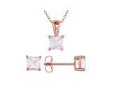 White Cubic Zirconia 18K Rose Gold Over Sterling Silver Pendant With Chain And Earrings 3.12ctw