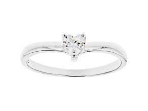 White Cubic Zirconia Rhodium Over Sterling Silver Heart Promise Ring 0.37ctw