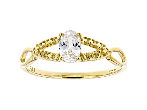 White Cubic Zirconia 18K Yellow Gold Over Sterling Silver Promise Ring 0.72ctw