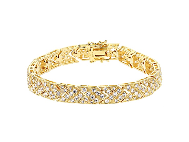 White Cubic Zirconia 18K Yellow Gold Over Sterling Silver Tennis Bracelet 8.85ctw