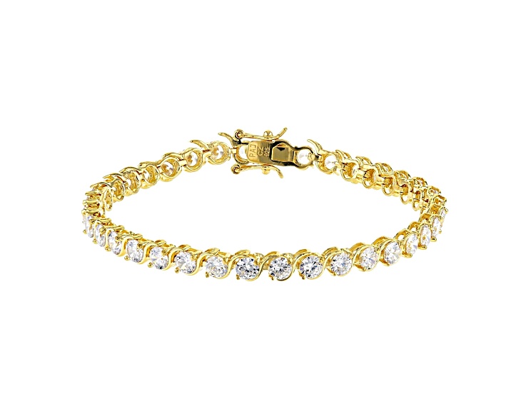 White Cubic Zirconia 18K Yellow Gold Over Sterling Silver Tennis Bracelet 14.17ctw