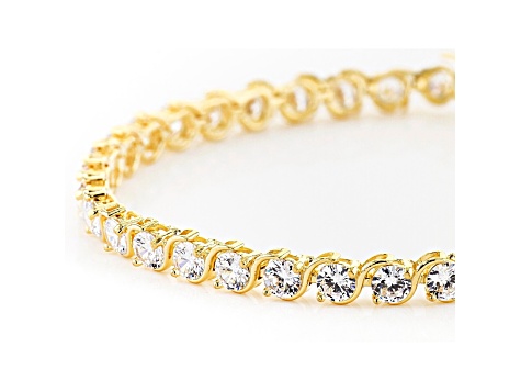 White Cubic Zirconia 18K Yellow Gold Over Sterling Silver Tennis Bracelet 14.17ctw