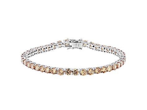 Champagne Cubic Zirconia Rhodium Over Sterling Silver Tennis Bracelet 17.80ctw