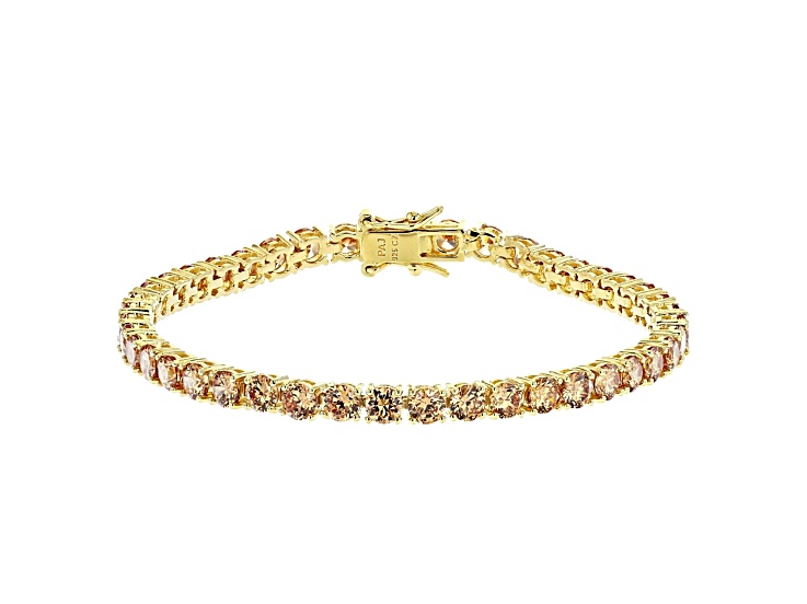 Champagne Cubic Zirconia 18K Yellow Gold Over Sterling Silver Tennis Bracelet 17.80ctw
