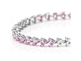 Pink And White Cubic Zirconia Rhodium Over Sterling Silver Heart Tennis Bracelet 14.39ctw