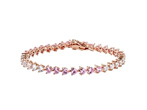 Pink And White Cubic Zirconia 18K Rose Gold Over Sterling Silver Heart Tennis Bracelet 14.39ctw