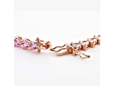 Pink And White Cubic Zirconia 18K Rose Gold Over Sterling Silver Heart Tennis Bracelet 14.39ctw
