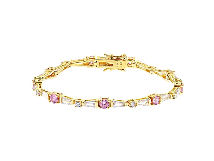 Pink And White Cubic Zirconia 18K Yellow Gold Over Sterling Silver Tennis Bracelet 10.50ctw