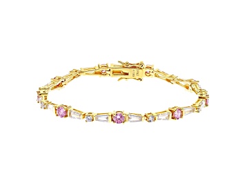 Picture of Pink And White Cubic Zirconia 18K Yellow Gold Over Sterling Silver Tennis Bracelet 10.50ctw